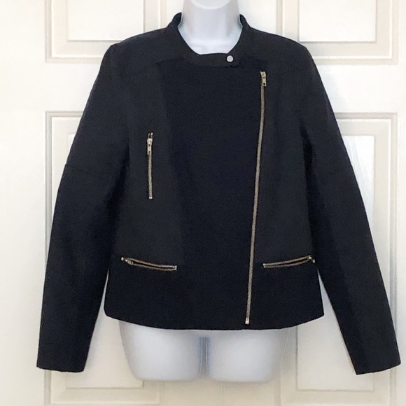 Trouve Navy asymmetric zip moto inspired coat sz L - Picture 1 of 8